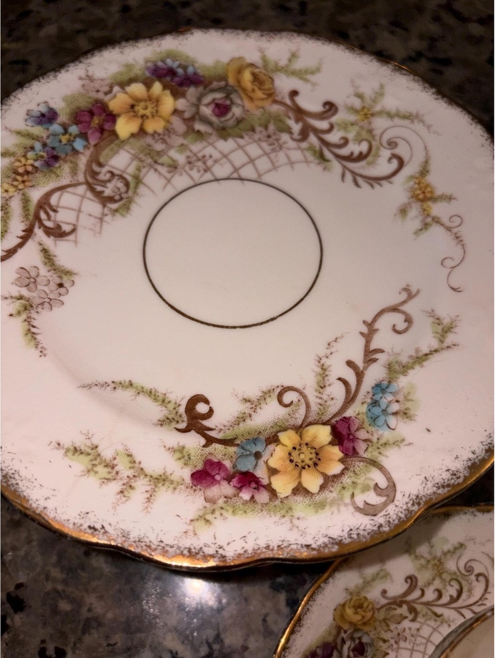 This is a hand-painted Dresden porcelain teacup and saucer,plates,creamer.